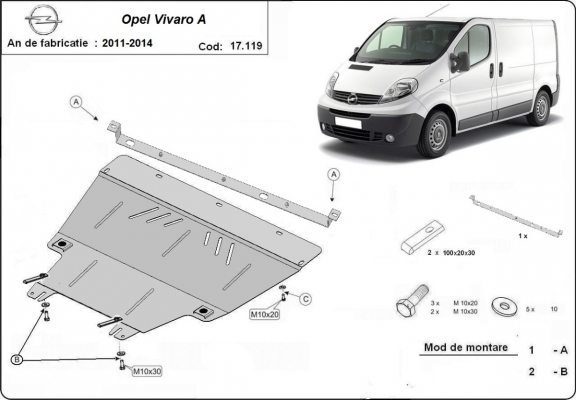 Steel skid plate for Opel Vivaro A (2011-2014)