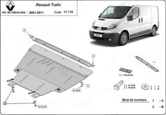 Steel skid plate for Renault Trafic 2 