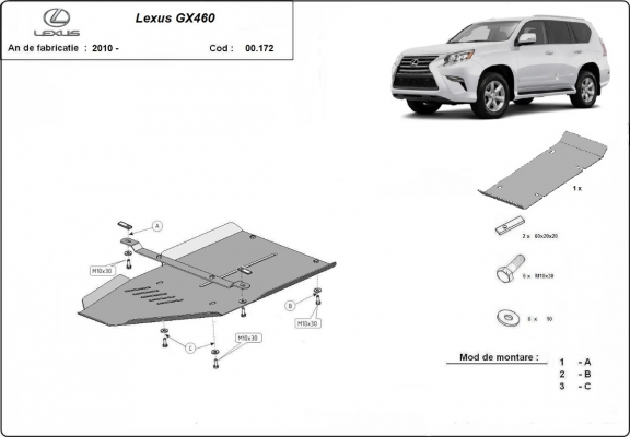 Steel gearbox skid plate for Lexus GX460