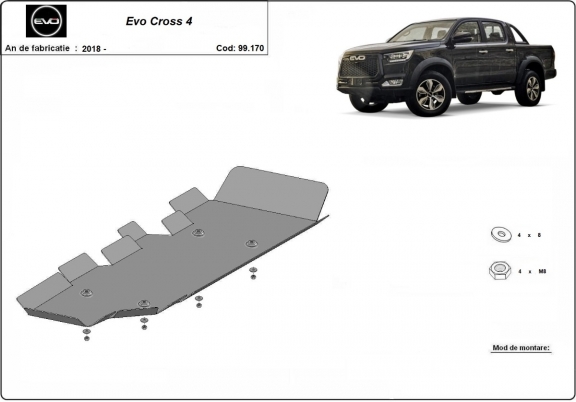 Steel fuel tank skid plate for Evo Cross 4
