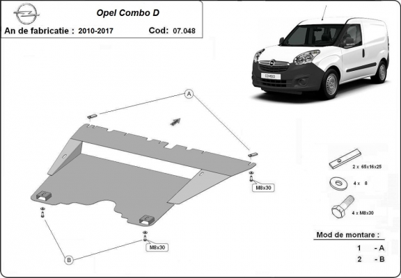 Steel skid plate for Opel Combo D 