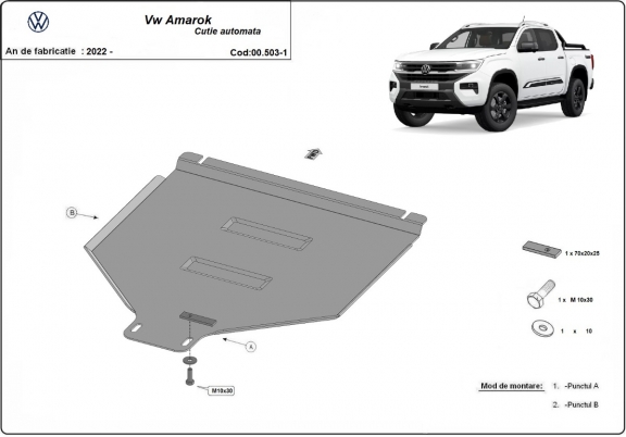 Steel automatic gearbox skid plate for Volkswagen Amarok 2 