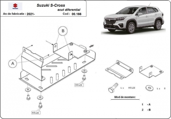 Aluminum diferential skid plate for Suzuki S-Cross