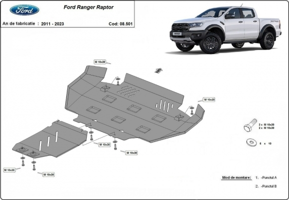 Steel skid plate for Ford Ranger Raptor