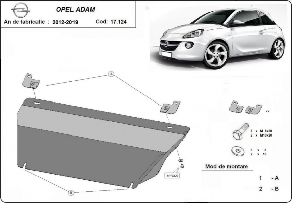 Steel skid plate for Opel Adam