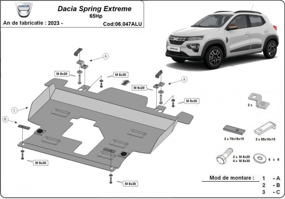 Aluminium skid plate for Dacia Spring Extreme