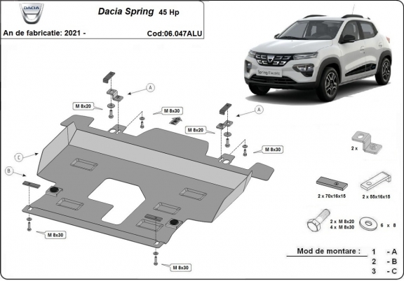 Aluminium skid plate for Dacia Spring