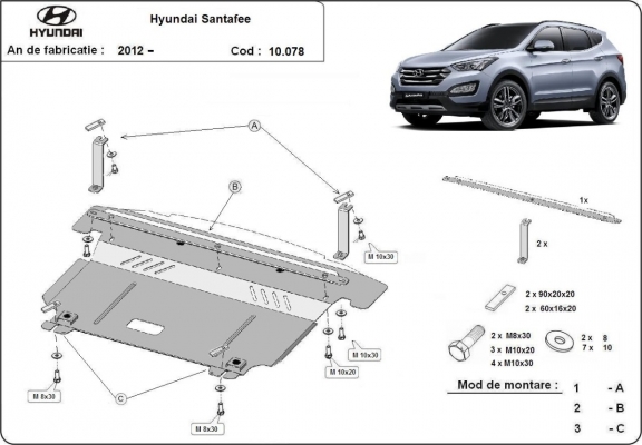 Steel skid plate for Hyundai Santa Fe