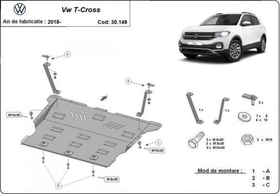 Steel skid plate for VW T-Cross