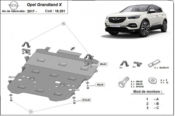 Steel skid plate for Opel Grandland X