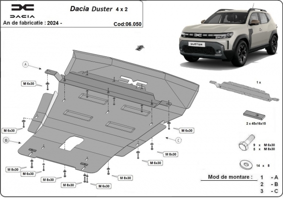 Steel skid plate for Dacia Duster - 4x2