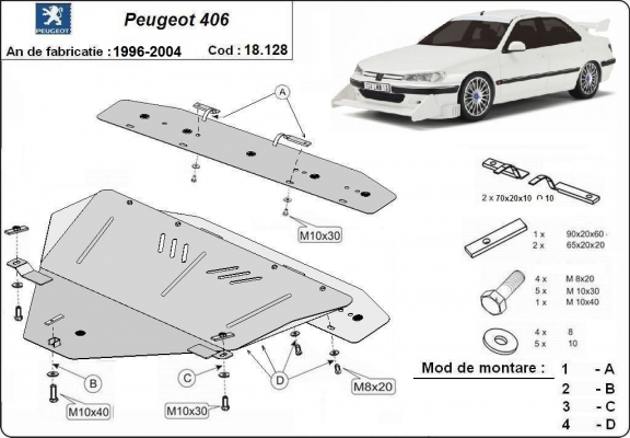 Steel skid plate for the protection of the engine and the gearbox for Peugeot 406