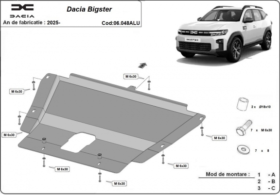 Aluminum sump guard for Dacia Bigster - 4x4 + 4x2