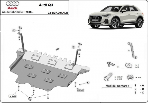 Aluminum skid plate for Audi Q3
