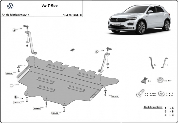 Aluminum skid plate for Volkswagen T-Roc