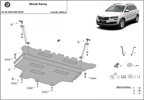 Aluminum skid plate for Skoda Karoq