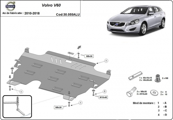 Aluminum skid plate for Volvo V60