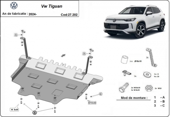 Steel skid plate for Volkswagen Tiguan