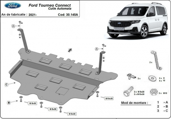 Steel skid plate for Ford Tourneo Connect - automatic gearbox
