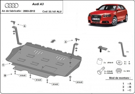 Aluminum skid plate for Audi A3