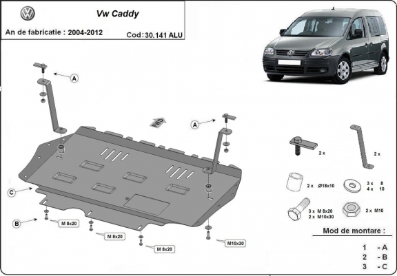 Aluminum skid plate for VW Caddy