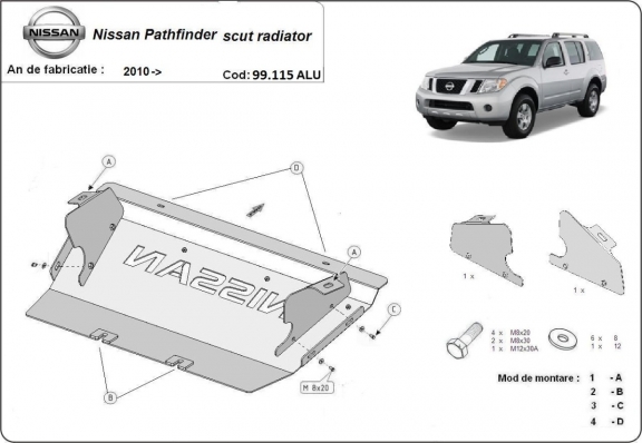 Aluminum radiator skid plate for Nissan Pathfinder