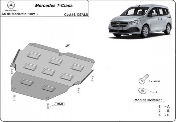 Aluminum skid plate for Mercedes T-Class