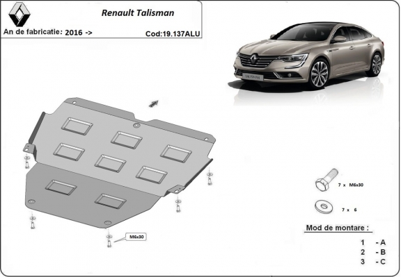 Aluminum skid plate for Renault Talisman
