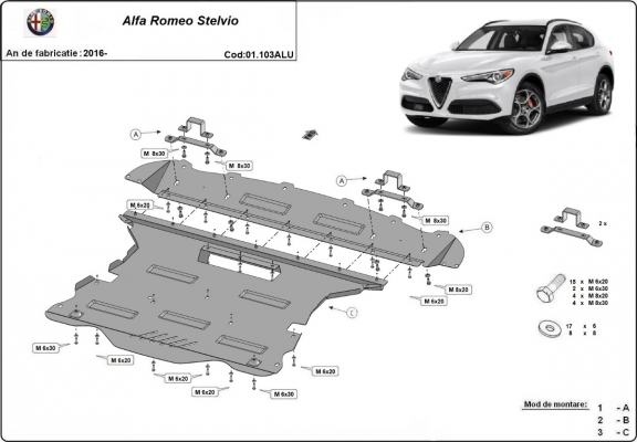 Aluminium skid plate for Alfa Romeo Stelvio
