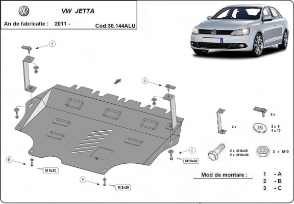 Aluminum skid plate for VW Jetta