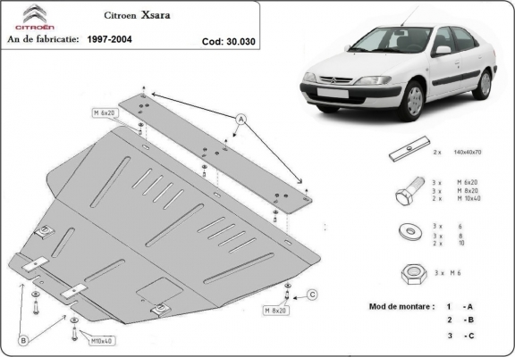 Steel skid plate for the protection of the engine and the gearbox for  Citroen Xsara