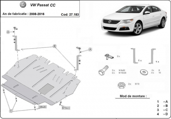 Steel skid plate for VW Passat CC