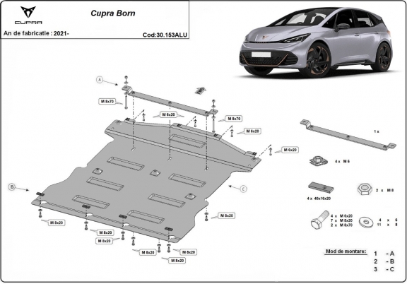 Aluminum skid plate for Cupra Born