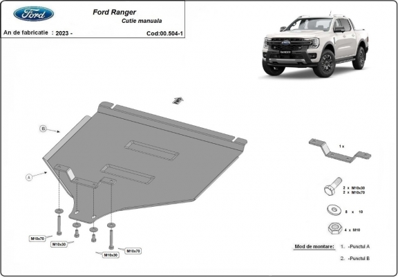 Steel manual gearbox skid plate Ford Ranger