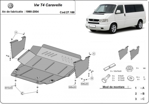 Steel skid plate for VW Transporter T4 Caravelle