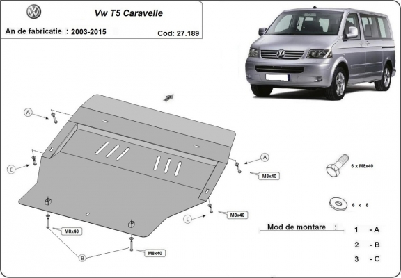 Steel skid plate for Volkswagen T5 Caravelle 