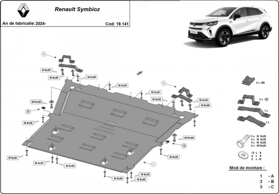Steel skid plate for Renault Symbioz 