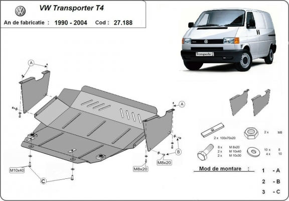 Steel skid plate for VW Transporter T4