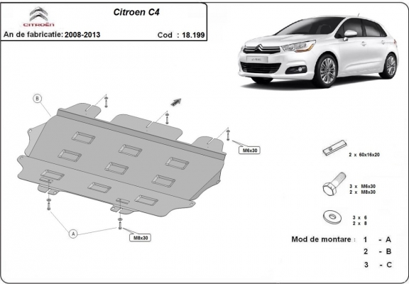 Steel skid plate for Citroen C4