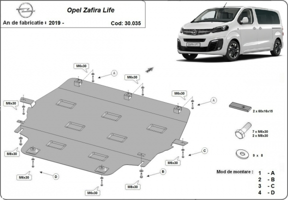 Steel skid plate for Opel Zafira Life