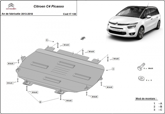 Steel skid plate for Citroen C4 Picasso