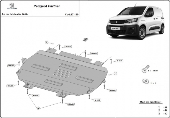 Steel skid plate for Peugeot Partner