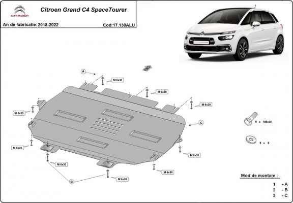 Aluminium skid plate for Citroen Grand C4 SpaceTourer