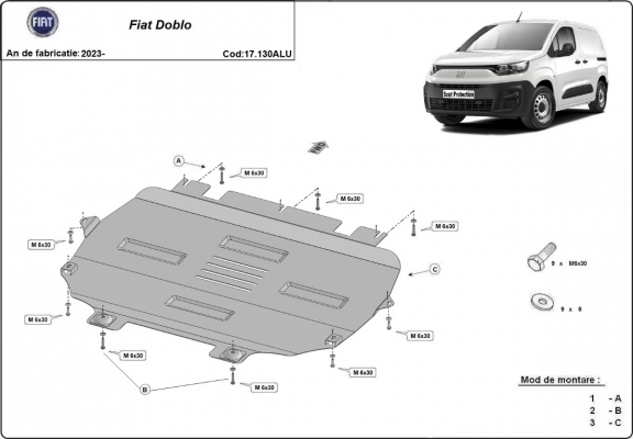 Aluminium skid plate for Fiat Doblo