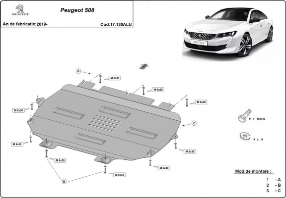 Aluminium skid plate for Peugeot 508