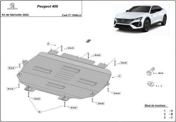 Aluminium skid plate for Peugeot 408