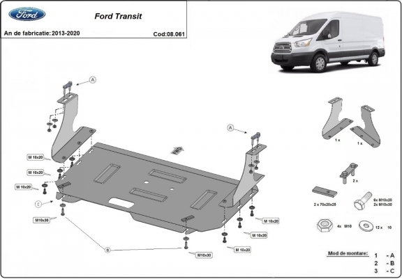 Steel skid plate for Ford Transit- FWD