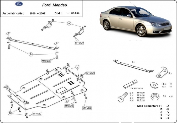Steel skid plate for Ford Mondeo 3