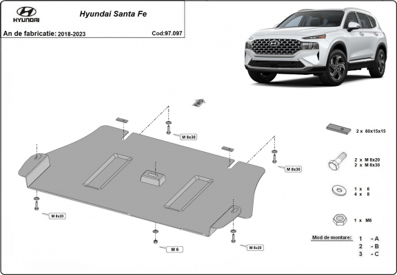 Steel catalytic converter guard for Hyundai Santa Fe