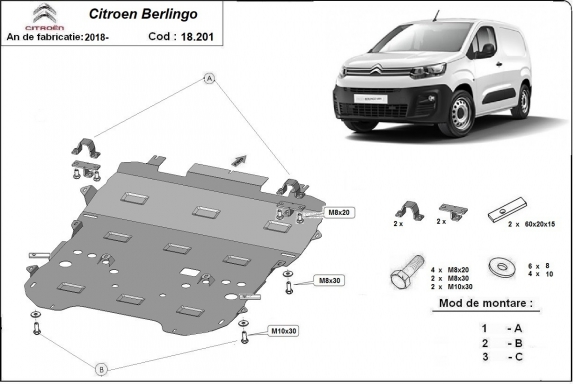 Steel skid plate for Citroen Berlingo